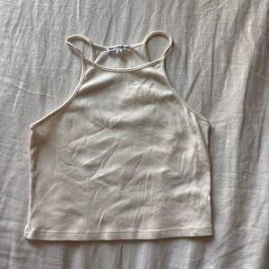 Reformation Off-White Ribbed Halter Crop Top